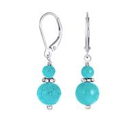 Gemma Naturale Blu Turchese Boho Bali Milgrain Bordato Perline Rondel Separatore Doppia Palla Rotonda Orecchini A Goccia Per Le Donne Adolescenti .925 Sterling Silver Lever Back