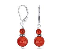 Gemma Naturale Rosso Corniola Boho Bali Milgrain Bordato Perline Rondel Separatore Doppia Palla Rotonda Orecchini Pendenti Per Le Donne Adolescenti .925 Sterling Silver Lever Back