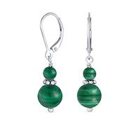 Gemma Naturale Verde Scuro Malachite Boho Bali Milgrain Bordato Perline Rondel Separatore Doppia Palla Rotonda Dangle Orecchini Per Le Donne Teen .925 Sterling Silver Lever Back