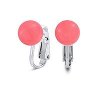 Gemma Rosa Agata Pesca Simulato Corallo Palla Rotonda Stud Clip Su Orecchini Per Le Donne Non Piercing .925 Sterling Silver