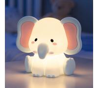 Gemmac Elefante Luce Notturna Bambini, 3 Livelli di Luminosità 7 Colori | Timer 30 Min, Silicone senza BPA, Batteria 1200mAh, USB Ricaricabile, Lampada da Comodino Regalo per Bambino Bambina Adulti
