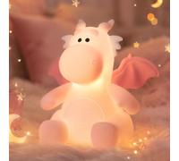 Gemmac Lampada Drago Rosa, Silicone Luce Notturna Bambini, Timer 30 Min | Touch Control, 3 Livelli Luce Calda, USB-C Ricaricabile, Luce Notturna Neonato per Camera Bambini, Regalo per Bambine