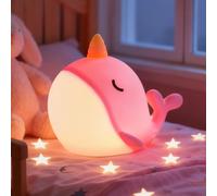 Gemmac Luce Notturna, 7 Colore LED Narvalo Luce Notturna USB Portatile Tocca lampada Dimmerabile e con Chiusura Timer Lucina Notte RGB Controllo Touch Kawaii Regali di Compleanno/Natale Decorazione
