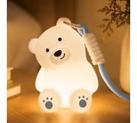 Gemmac Luce Notturna a Forma di Orsacchiotto per Bambini con Cinturino | 7 Colori, Timer da 30 Minuti, Batteria Ricaricabile via USB, Mini Lampada a LED per Zaini Scolastici, Campeggio, Decorazioni