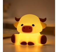 Gemmac Luce Notturna Forma di Mucca delle Highland, Touch Silicone Luce Notturna con 7 Colori 3 Livelli Dimmerabili Timer, Animali Lampada da Comodino Ricaricabile per Casa Camera da Letto Regali