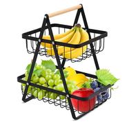 GEMMAHW Portafrutta a Ripiani a 2 Piani, Cestino Frutta, Porta Frutta da Tavolo per Verdura Snack, Portaoggetti Staccabile Portafrutta Alzatina in metallo (Nero)