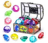 Gemme da immersione, 10/30 pezzi, giocattolo per piscina con diamanti colorati con scrigno del tesoro e scatola dei pirati, gemme subacquee, giochi da bagno, decorazioni per feste in piscina (A 10