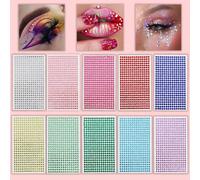 Gemme decorative in vetro glitter 3D multi-dimensionali e realistiche per viso, capelli, occhi, decorazione del corpo, adatto per festival, feste, concerti, balli, regalo Viola chiaro,Verde,Rosa,Argen