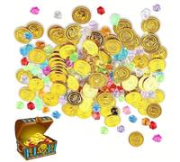 Gemme dei Pirati,Monete Pirata,100 Pezzi Pirata Monete d'oro e Gemme,Caccia Tesoro Pirati,Monete Giocattolo,50 Monete d'oro 50 Gemme,Caccia al Tesoro,Festa dei Pirati