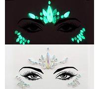 gemme fluorescenti per il viso bagliore nel buio gioielli viso pastie fluorescenza cristalli strass tatuaggio adesivi gioielli fronte (tp344 fiore)