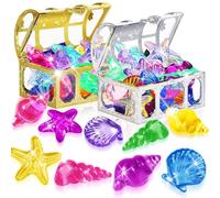 Gemme Pirata Set, Gemme Colorate Giocattoli Subacquei, Giocattoli per Immersioni con Gemme, 36 Pietre Colorate con 2 Forziere Pirati per Feste In Piscina, Giochi in Spiaggia, Cacce al Tesoro (A)
