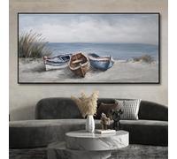 GEMMII 3 Barche Quadro su tela di grandi dimensioni Stampa su tela Poster Immagini astratte di navi sulla spiaggia al mare per soggiorno Decorazione murale decorativa 60x120 cm senza cornice