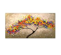 GEMMII Albero della felicità Stampa su Tela Incorniciata Albero colorato Stampe su tela incorniciate Paesaggio Immagine artistica da parete per soggiorno Decor Quadro 55x110 cm