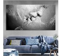 GEMMII Nero Bianco Amore Bacio Quadri Su Tela Taglia extra large Astratto Stampa Poster Adamo ed Eva Immagini Casa Camera da Letto Coppia Amante Decorazione da Parete 60x120 cm Senza Cornice