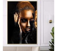 GEMMII Oro e Nero Moda Donna Africana Pittura A Olio Pittura Su Tela Poster e Stampe Immagini di Arte Della Parete Per Soggiorno 70x100 cm Senza Cornice