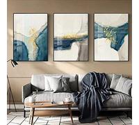 GEMMII Pittura decorativa astratta in oro blu da parete per soggiorno, divano, sfondo, tripla luce, opere d'arte di lusso, 80x120 cm X 3 senza cornice