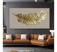 GEMMII Piuma d'oro Quadro Su Tela Poster di lusso Arte della parete su tela per soggiorno Pittura a olio astratta su tela Decorazioni moderne 60x120cm Senza cornice