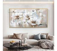 GEMMII Quadro Su Tela XXL Astratto Fiori bianchi dorati Dipinto su tela Immagini murali Pittura per soggiorno Decor Opere d'arte 40x80cm Senza cornice