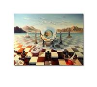 GEMMII Salvador Dali Surrealismo Maschera di scacchi sul mare Dipinto su tela Quadri moderni di arte della parete Poster e stampe astratti Murale XXL 42x60 cm Senza cornice