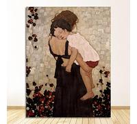 GEMMII Stampa Su Tela Una madre che tiene un bambino Dipinto ad olio su tela per soggiorno Decor Gustav Klimt Quadro su tela Stampe 50x75cm Senza cornice