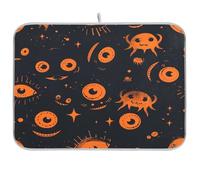 Gemmy Aliens Design - Tappetino scolapiatti da cucina, resistente al calore, per asciugare i piatti, grande, 45,7 x 61,7 cm, colore: arancione e nero