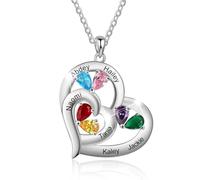 GemMyShin Collana con nome personalizzato con pietra portafortuna per madre e figlia, collana con nome personalizzato con pietra portafortuna, ciondolo a cuore per donne, regalo per la festa della