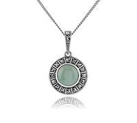 Gemondo Art Déco Collana, 925 Argento Sterling 1.44ct Giada Verde E Marcasite 45cm Collana