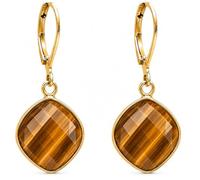 Gempires - Orecchini pendenti da donna, placcati in oro 14 carati, con pietre preziose tagliate a cuscino, con chiusura a monachella, leggeri, per abbigliamento casual formale e quotidiano, piccoli