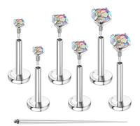 GEMQUEEN G23 - Orecchini a perno in titanio con retro piatto, ipoallergenici, con filettatura interna in oro 14 K, 16 G 18 G, per cartilagine, trago, conchiglia, piercing per naso, labbra, labbra, per