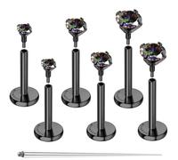 GEMQUEEN G23 - Orecchini a perno in titanio con retro piatto, ipoallergenici, con filettatura interna in oro 14 K, 16 G 18 G, per cartilagine, trago, conchiglia, piercing per naso, labbra, labbra, per