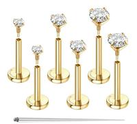GEMQUEEN G23 - Orecchini a perno in titanio con retro piatto, ipoallergenici, con filettatura interna in oro 14 K, 16 G 18 G, per cartilagine, trago, conchiglia, piercing per naso, labbra, labbra, per