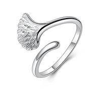 Gemshadow donne ragazze argento 925 ginkgo Leaf regolabile anelli di barretta