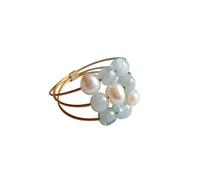 Gemshine - Anello da donna - Placcato in oro - Acquamarina - Perle - Blu - Bianco, Misura dell'anello:62 (19,7), Misura Anello:51 (16.2)