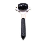 Gemstone Face Roller - Strumento per la cura della pelle con cristalli naturali con doppia testina a rullo e custodia in cotone - (quarzo rosa, giada, ametista, ossidiana nera e altro) (ossidiana nera