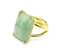 Gemstone Ring Open Adjustable Crystal Rectangle for Women，Dongling Jade