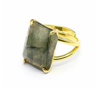 Gemstone Ring Open Adjustable Crystal Rectangle for Women，Labradorite