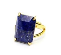 Gemstone Ring Open Adjustable Crystal Rectangle for Women，lapis lazuli