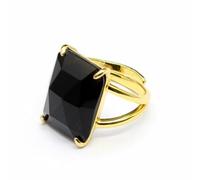 Gemstone Ring Open Adjustable Crystal Rectangle for Women，obsidian