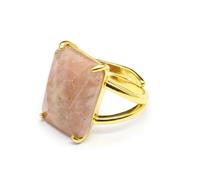 Gemstone Ring Open Adjustable Crystal Rectangle for Women，Sunstone
