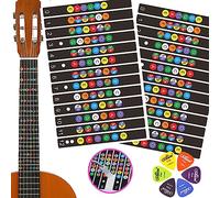 Gemswiz - Adesivi per tastiera per chitarra, mappe dei tasti codificate a colori, 2 adesivi per tasti e 6 plettri per chitarra acustica ed elettrica