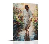 GEMTOFNMA Il cielo si apre in un colore tenue mentre Cristo risorto cammina a piedi nudi attraverso il giardino imbevuto di rugiada. Decorazione artistica da appendere in stile contemporaneo, 60 x 90
