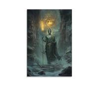 GEMTOFNMA Kṣitigarbha si trova in un tempio degli inferi con un bastone luminoso e un gioiello che bandisce la sofferenza e la paura. Poster artistico decorativo da appendere in stile contemporaneo