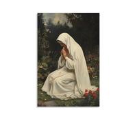 GEMTOFNMA La Vergine si siede ai margini di un giardino del monastero, tessendo fili rossi in un panno bianco per i poveri. Poster decorativo da appendere in stile contemporaneo, 30 x 45 cm