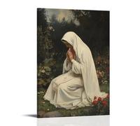 GEMTOFNMA La Vergine si siede ai margini di un giardino del monastero, tessendo fili rossi in un panno bianco per i poveri. Poster decorativo da appendere in stile contemporaneo, 30 x 45 cm