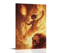 GEMTOFNMA Manjushri brandisce la sua spada fiammeggiante contro le ombre, un leone che ruggisce sotto di lui mentre l'alba si rompe. Poster artistico decorativo da appendere in stile contemporaneo, 30