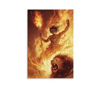 GEMTOFNMA Manjushri brandisce la sua spada fiammeggiante contro le ombre, un leone che ruggisce sotto di lui mentre l'alba si rompe. Poster artistico decorativo da appendere in stile contemporaneo, 50