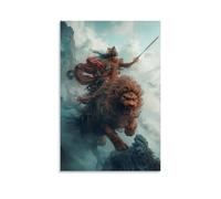 GEMTOFNMA Manjushri cavalca un leone ruggente attraverso montagne nebbiose, la sua spada della saggezza che affetta l'illusione. Poster decorativo da appendere in stile contemporaneo, 30 x 45 cm