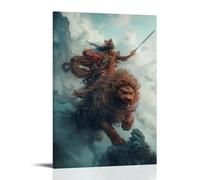 GEMTOFNMA Manjushri cavalca un leone ruggente attraverso montagne nebbiose, la sua spada della saggezza che affetta l'illusione. Poster decorativo da appendere in stile contemporaneo, 30 x 45 cm