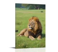 GEMTOFNMA Poster artistico decorativo da appendere con un leone che giace sulla prateria, in stile contemporaneo, 50 x 75 cm