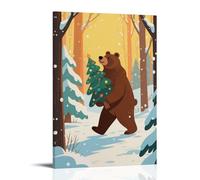 GEMTOFNMA Poster con animali, un orso bruno che porta un albero di Natale, camminando su un sentiero nella foresta innevata, poster artistico decorativo da appendere, arte artistica da appendere, 50 x